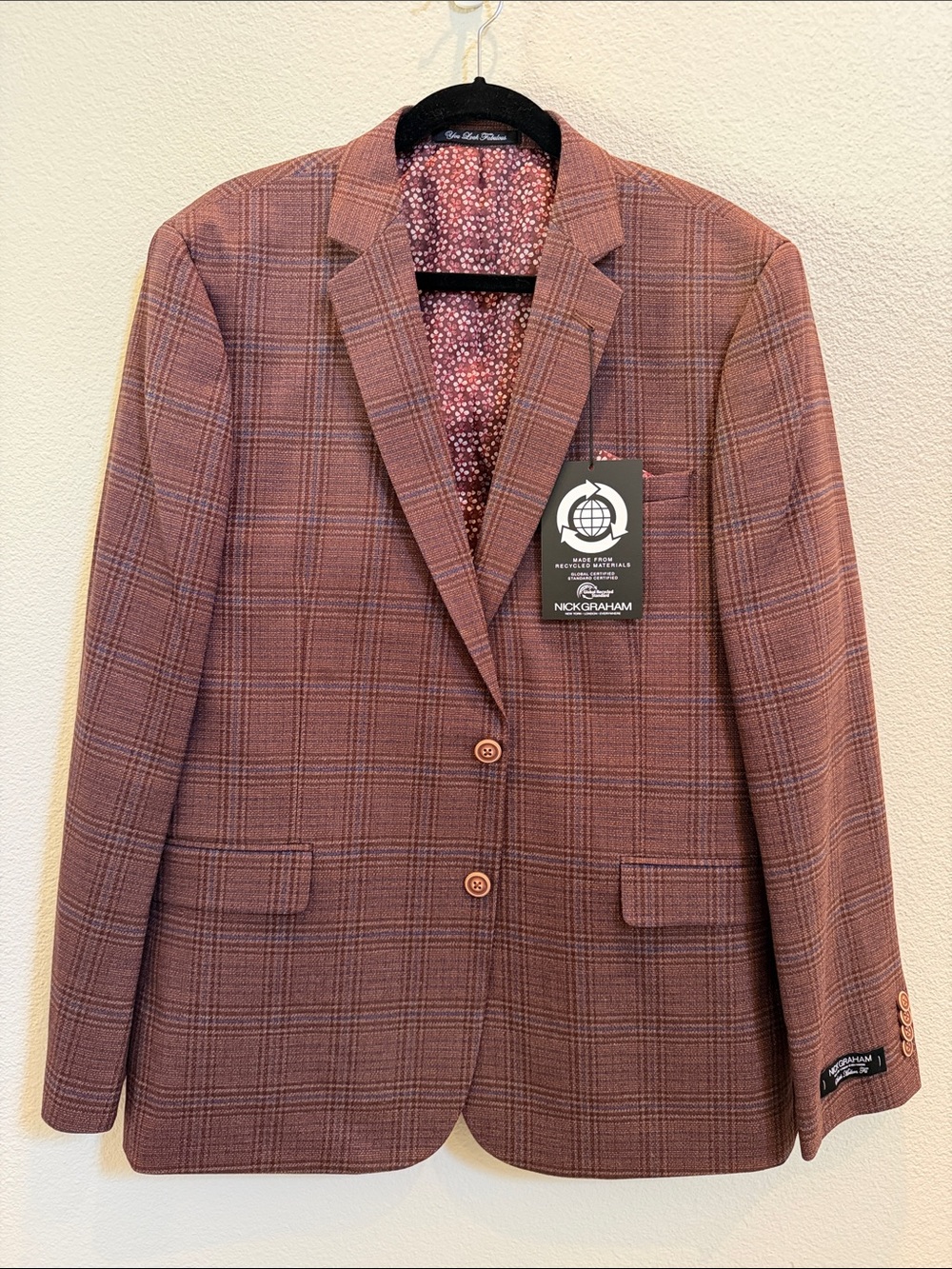 Nick Graham Mens Broadway Slim Fit Sport Coat NWT Color Brown Check